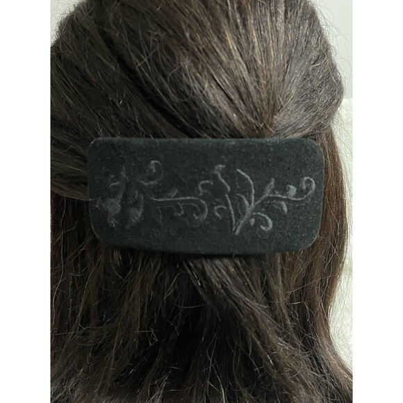 Black Velvet Floral Embroidered Hair Barrett Clip Leather  Serial # Taiwan VTG main image 8
